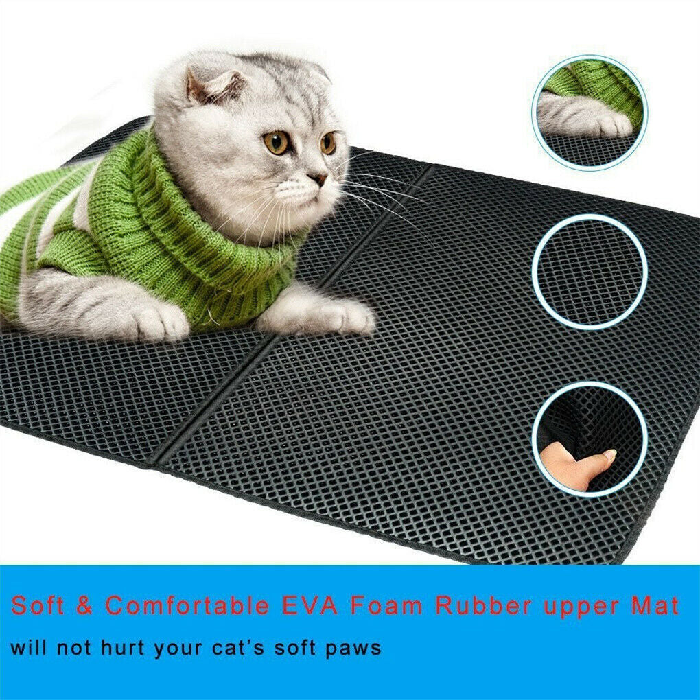 Double-Layer Cat Litter Mat Waterproof Trapper Foldable Pad Pet Rug Home Urineau