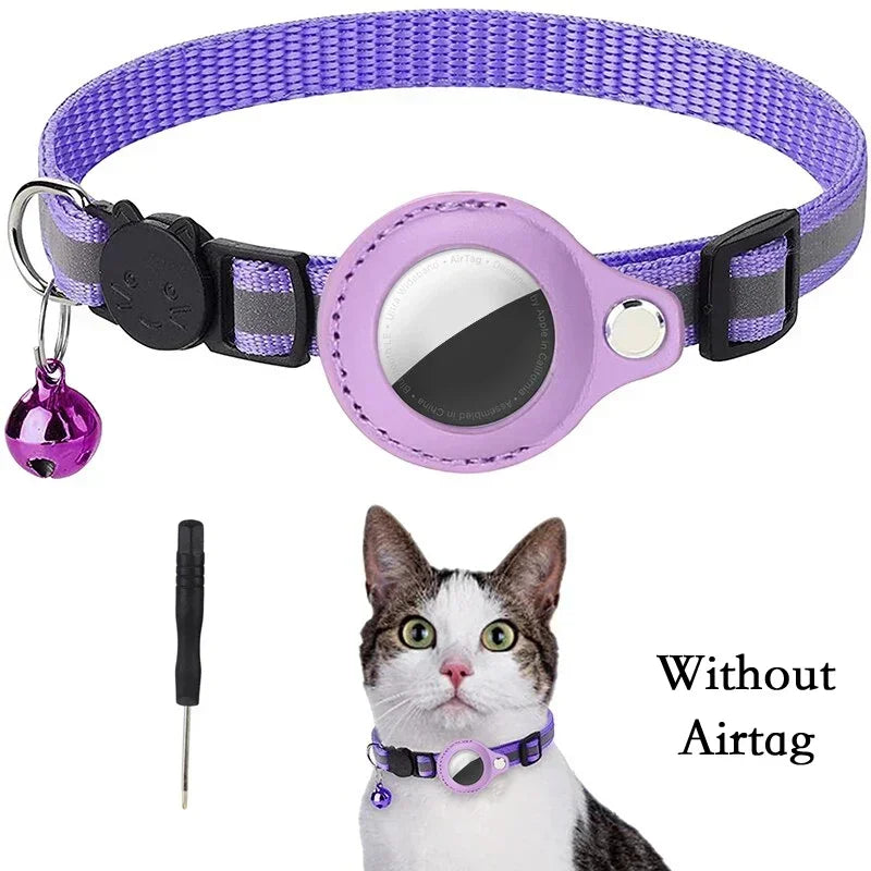 Anti-Lost Cat Collar for Airtag GPS Tracker Protective Case with Bell Reflective Cats Necklace Kitten Accesories Pet Products