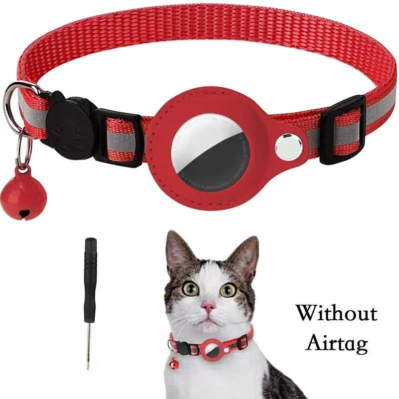 Anti-Lost Cat Collar for Airtag GPS Tracker Protective Case with Bell Reflective Cats Necklace Kitten Accesories Pet Products