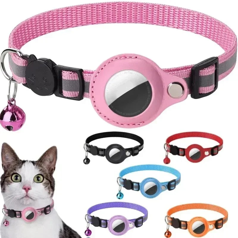 Anti-Lost Cat Collar for Airtag GPS Tracker Protective Case with Bell Reflective Cats Necklace Kitten Accesories Pet Products