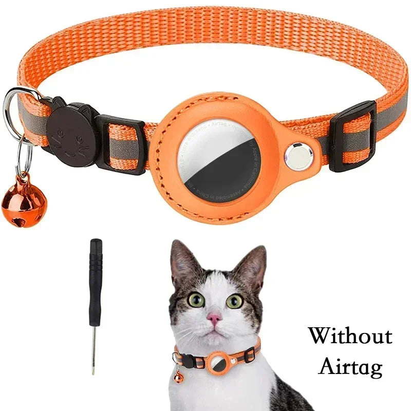 Anti-Lost Cat Collar for Airtag GPS Tracker Protective Case with Bell Reflective Cats Necklace Kitten Accesories Pet Products