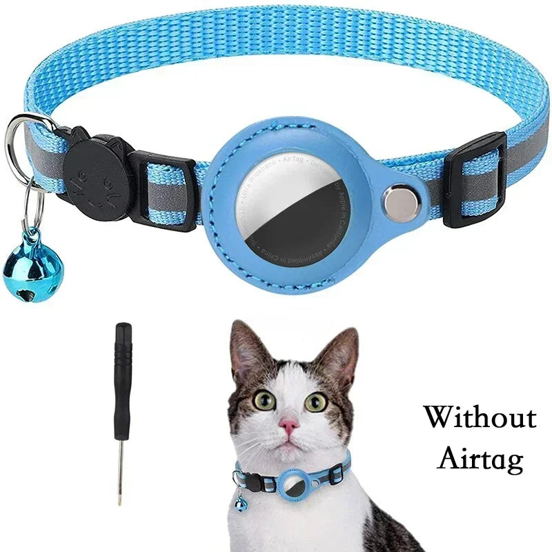 Anti-Lost Cat Collar for Airtag GPS Tracker Protective Case with Bell Reflective Cats Necklace Kitten Accesories Pet Products