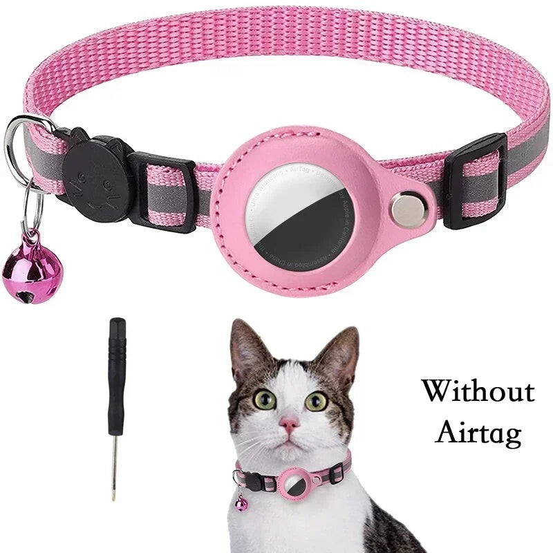 Anti-Lost Cat Collar for Airtag GPS Tracker Protective Case with Bell Reflective Cats Necklace Kitten Accesories Pet Products