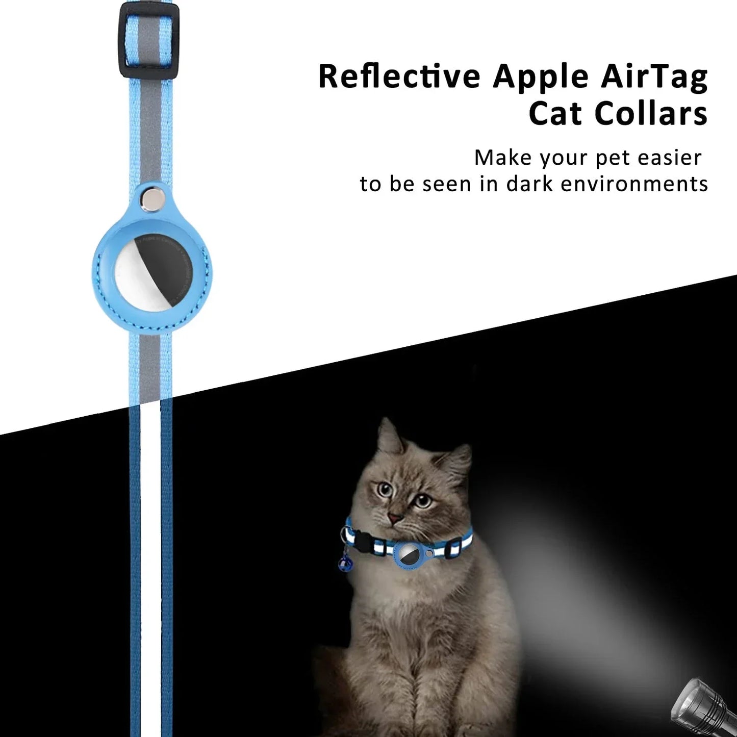 Anti-Lost Cat Collar for Airtag GPS Tracker Protective Case with Bell Reflective Cats Necklace Kitten Accesories Pet Products