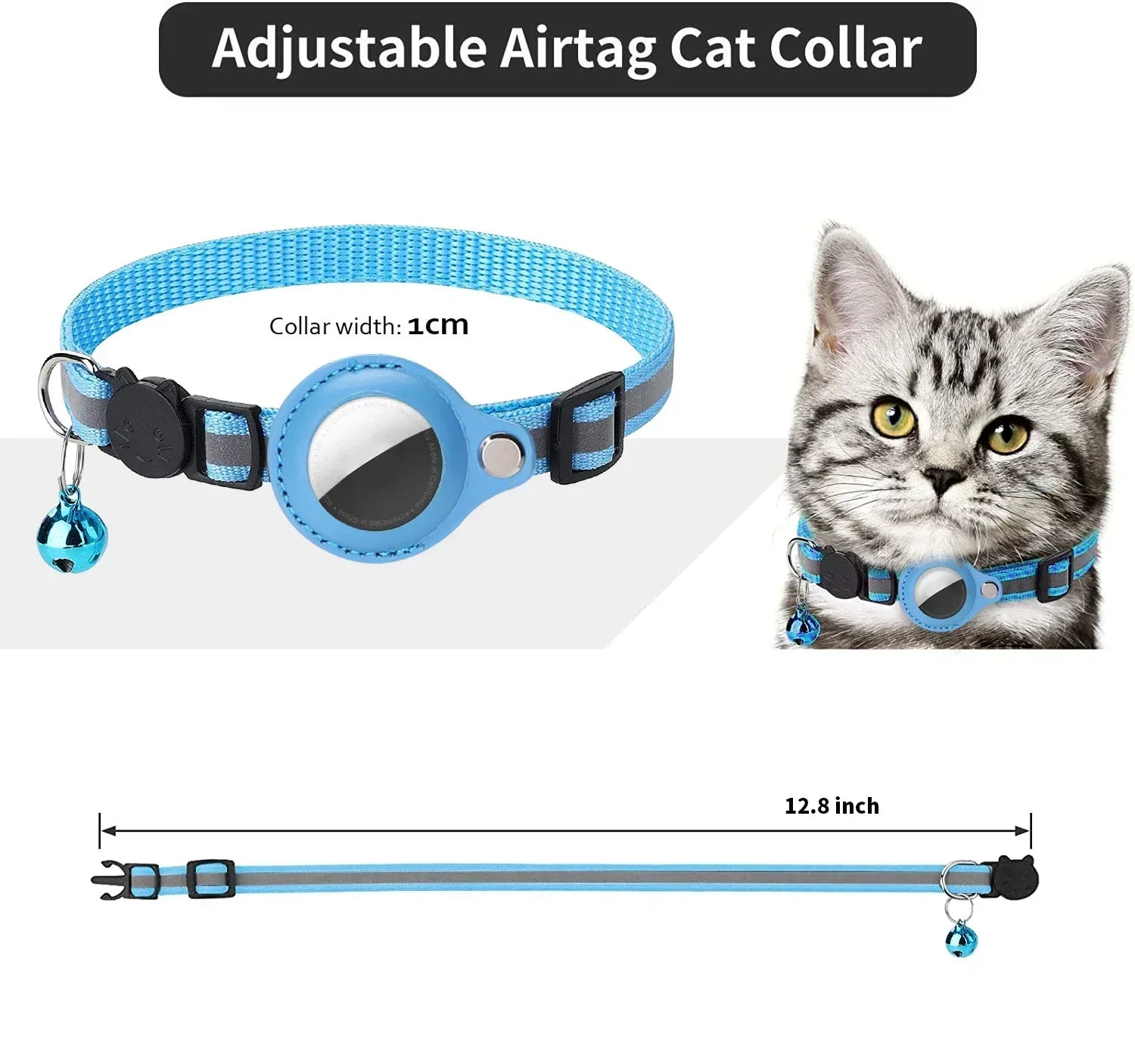 Anti-Lost Cat Collar for Airtag GPS Tracker Protective Case with Bell Reflective Cats Necklace Kitten Accesories Pet Products