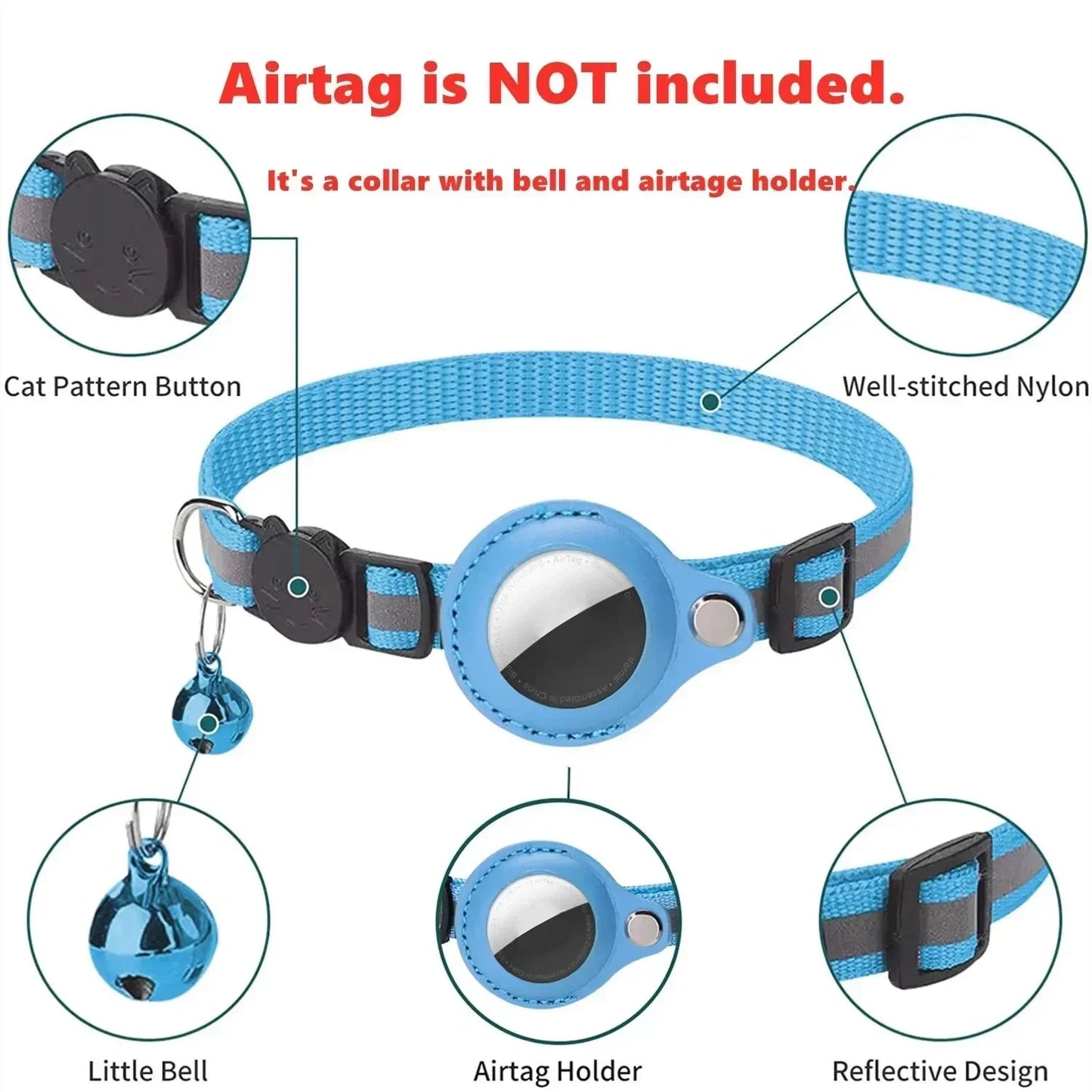 Anti-Lost Cat Collar for Airtag GPS Tracker Protective Case with Bell Reflective Cats Necklace Kitten Accesories Pet Products