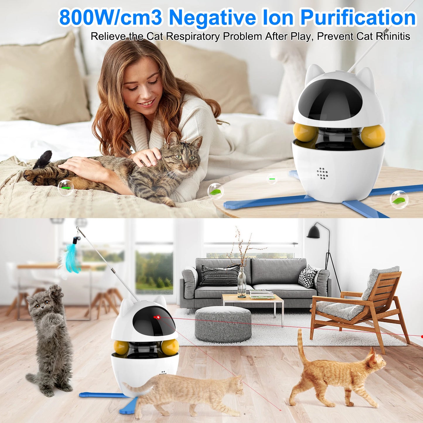 4 in 1 Cat Toys Indoor Electric Interactive Toys with Ball and Feather Automatic Chasing Exercising Laser Toy USB Charging