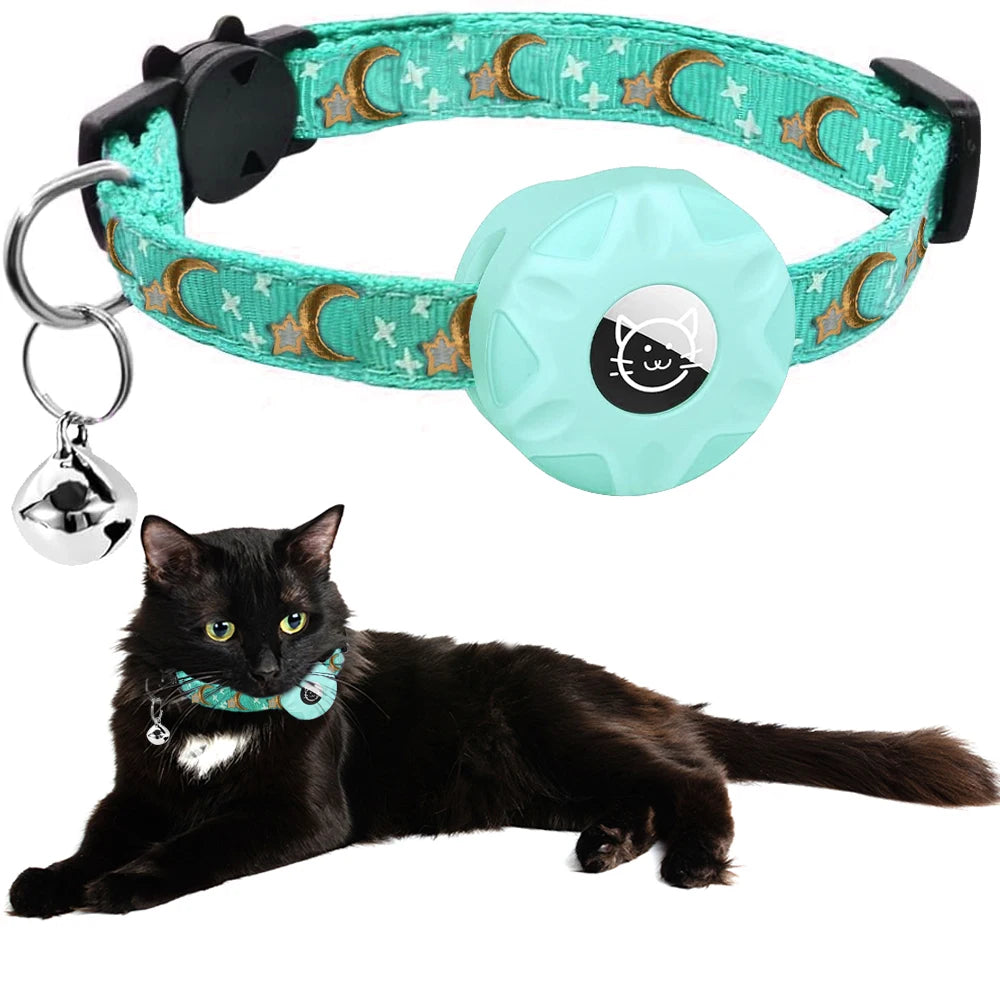 For Apple Tag Cat Collar, Reflective Kitten Collar with Airtag Case Holder and Bell for Girl Boy Cats ,Safe Breakaway Necklace