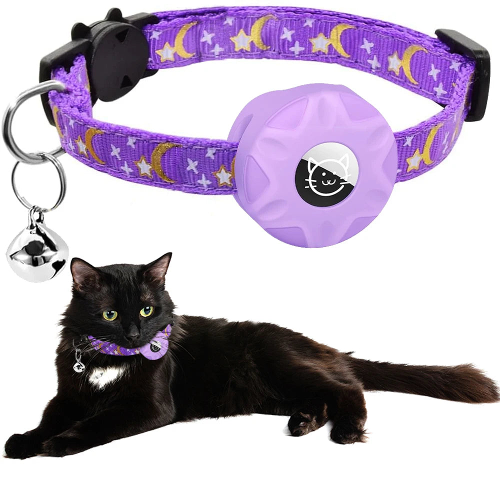 For Apple Tag Cat Collar, Reflective Kitten Collar with Airtag Case Holder and Bell for Girl Boy Cats ,Safe Breakaway Necklace