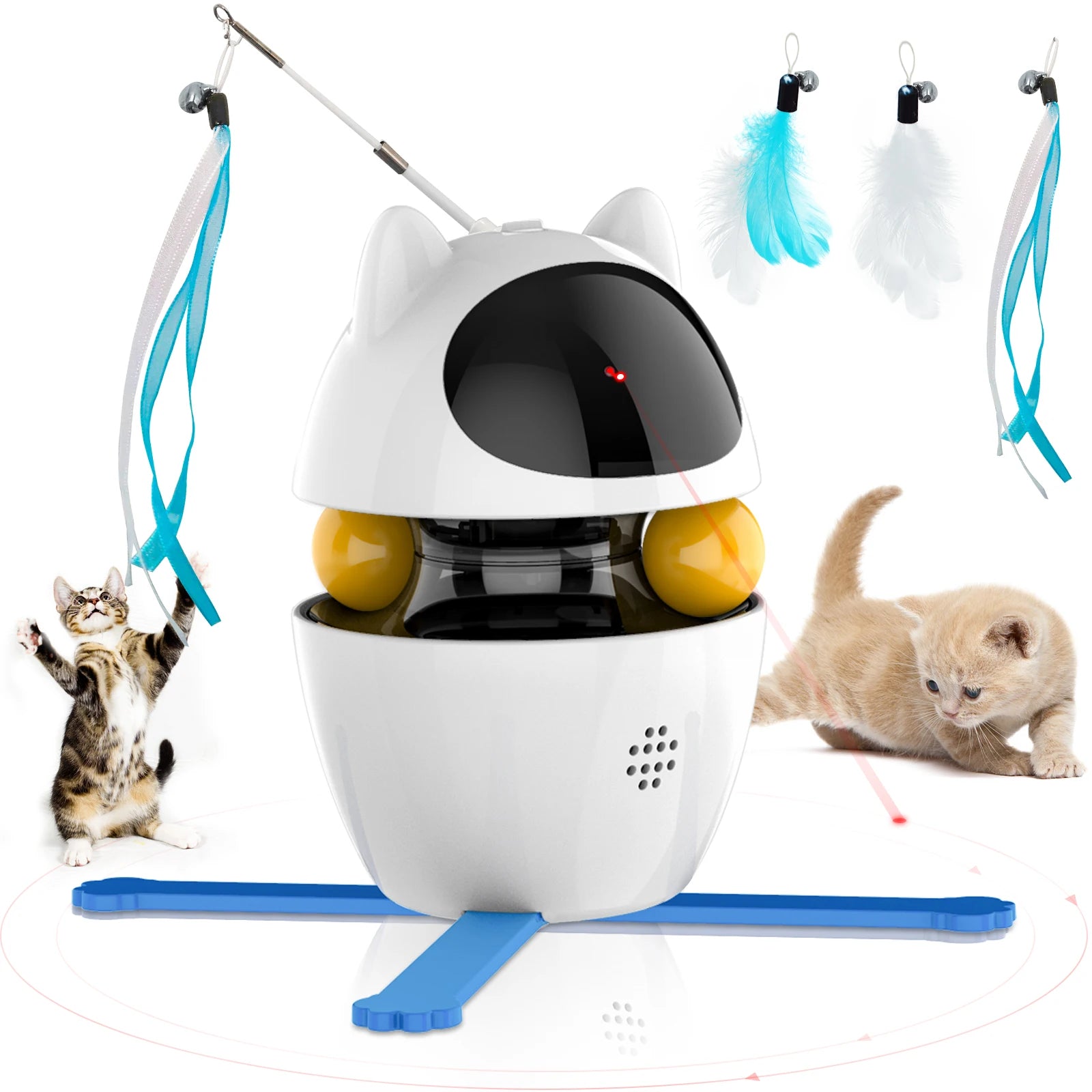 4 in 1 Cat Toys Indoor Electric Interactive Toys with Ball and Feather Automatic Chasing Exercising Laser Toy USB Charging