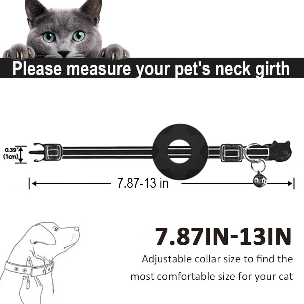 For Apple Tag Cat Collar, Reflective Kitten Collar with Airtag Case Holder and Bell for Girl Boy Cats ,Safe Breakaway Necklace