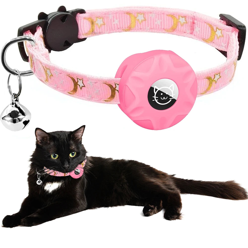 For Apple Tag Cat Collar, Reflective Kitten Collar with Airtag Case Holder and Bell for Girl Boy Cats ,Safe Breakaway Necklace