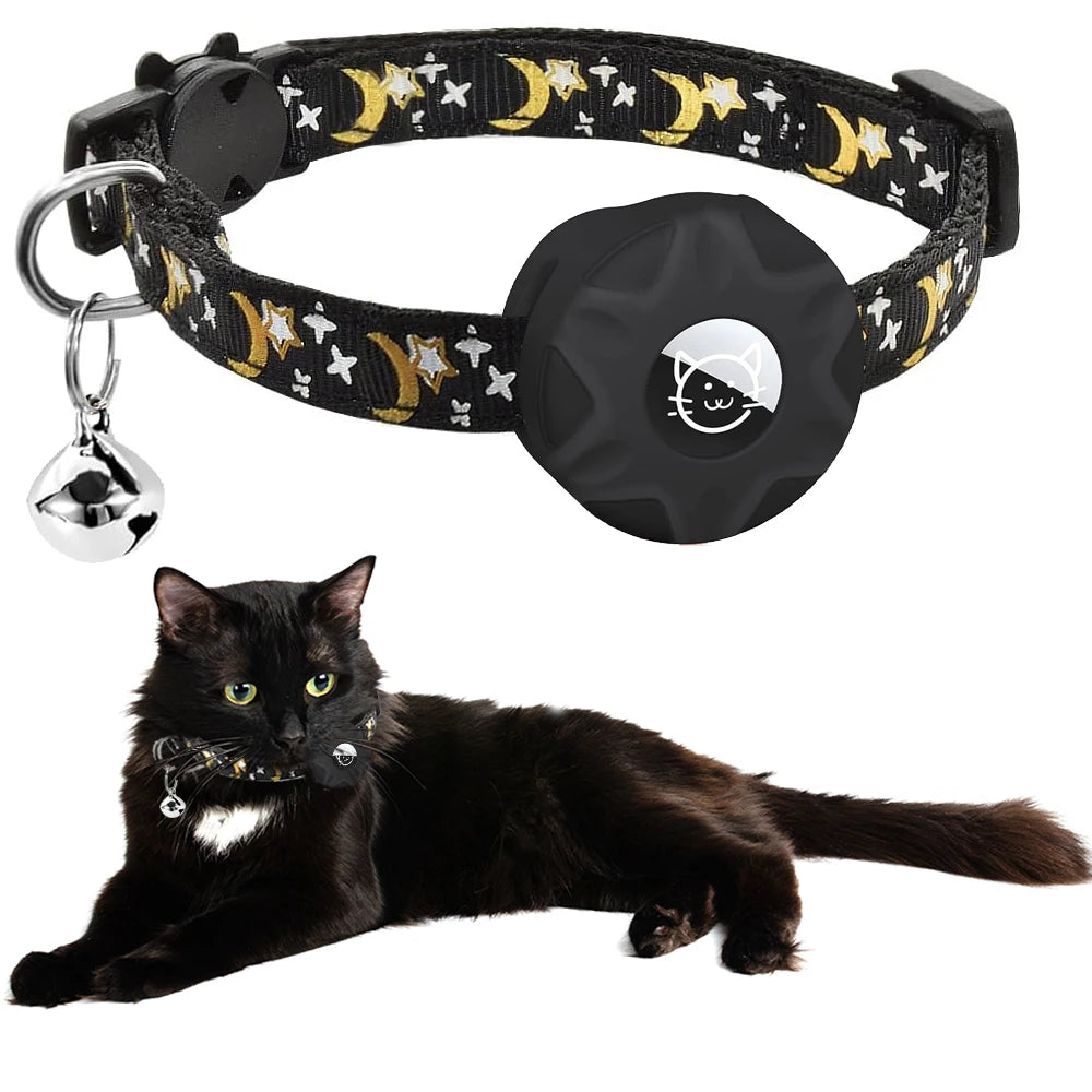 For Apple Tag Cat Collar, Reflective Kitten Collar with Airtag Case Holder and Bell for Girl Boy Cats ,Safe Breakaway Necklace