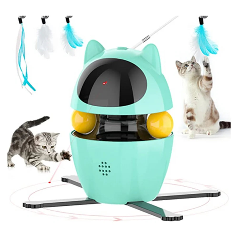 4 in 1 Cat Toys Indoor Electric Interactive Toys with Ball and Feather Automatic Chasing Exercising Laser Toy USB Charging