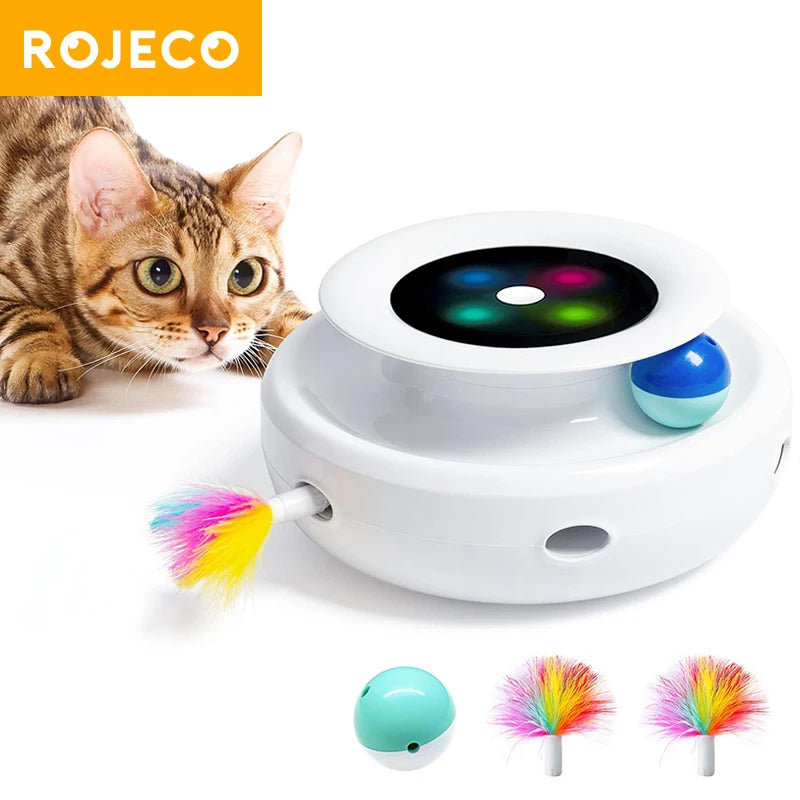 2 in 1 Smart Cat Toys Automatic Feather Fun Ball Toy Set for Cat Dog 5 Modes Electronic Interactive Pet Toy Accessories