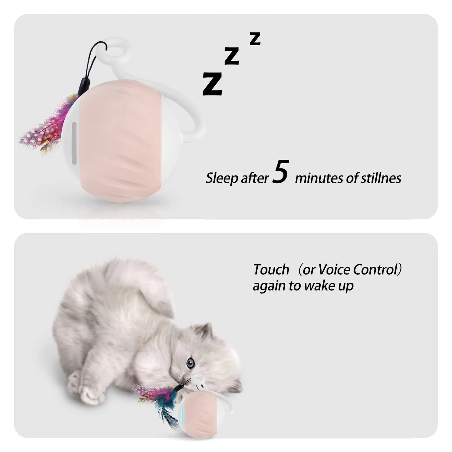 Cat Toys, Turbo Tail Popper Cat Toy 2-Speed Interactive Turbo Tail Mouse Cat Ball Toy Touch Control and Sound Control Smart Star