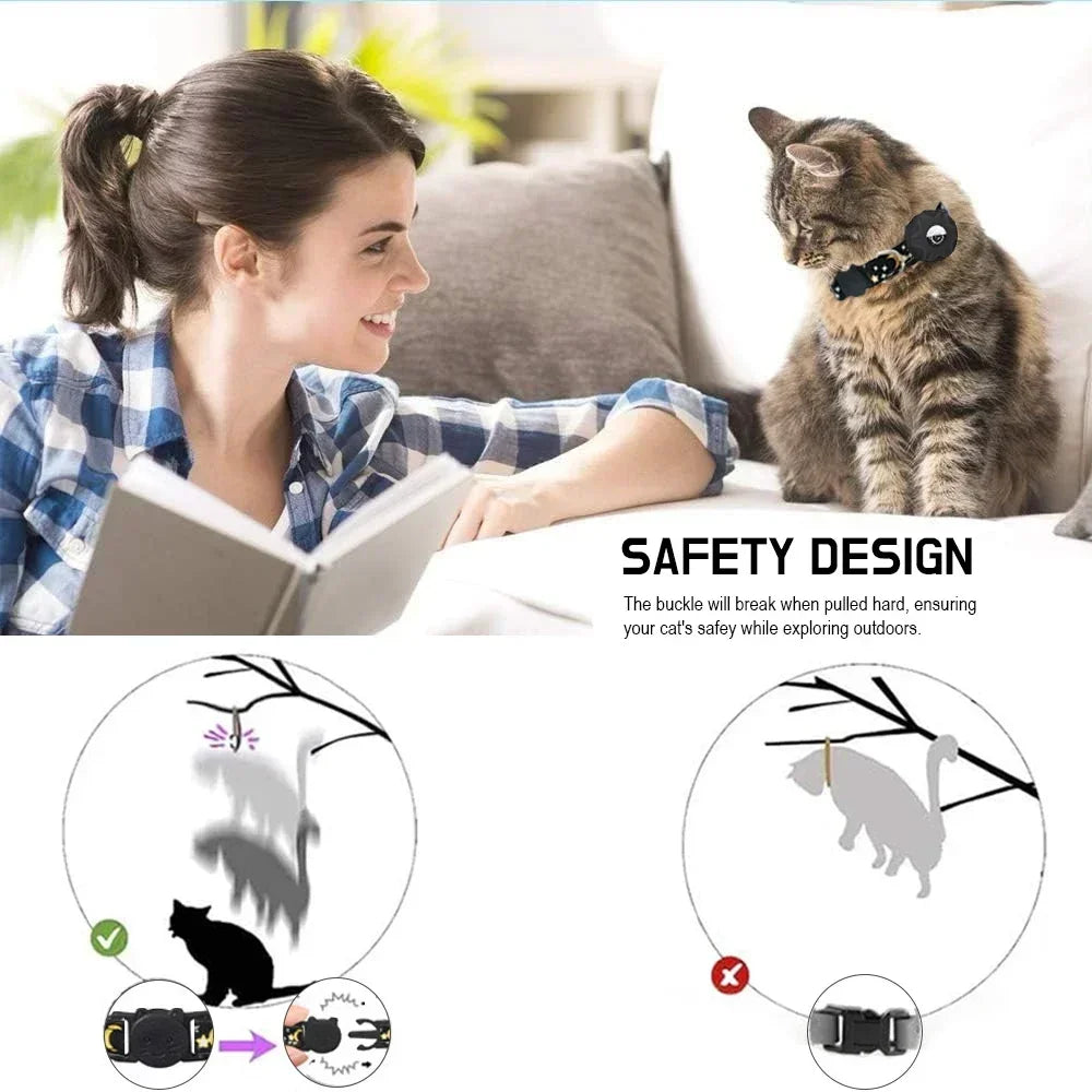 For Apple Tag Cat Collar, Reflective Kitten Collar with Airtag Case Holder and Bell for Girl Boy Cats ,Safe Breakaway Necklace