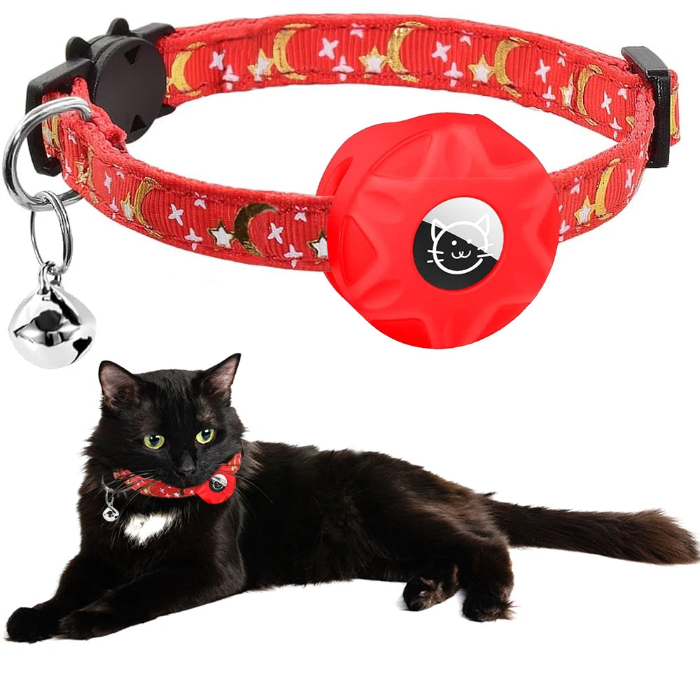 For Apple Tag Cat Collar, Reflective Kitten Collar with Airtag Case Holder and Bell for Girl Boy Cats ,Safe Breakaway Necklace