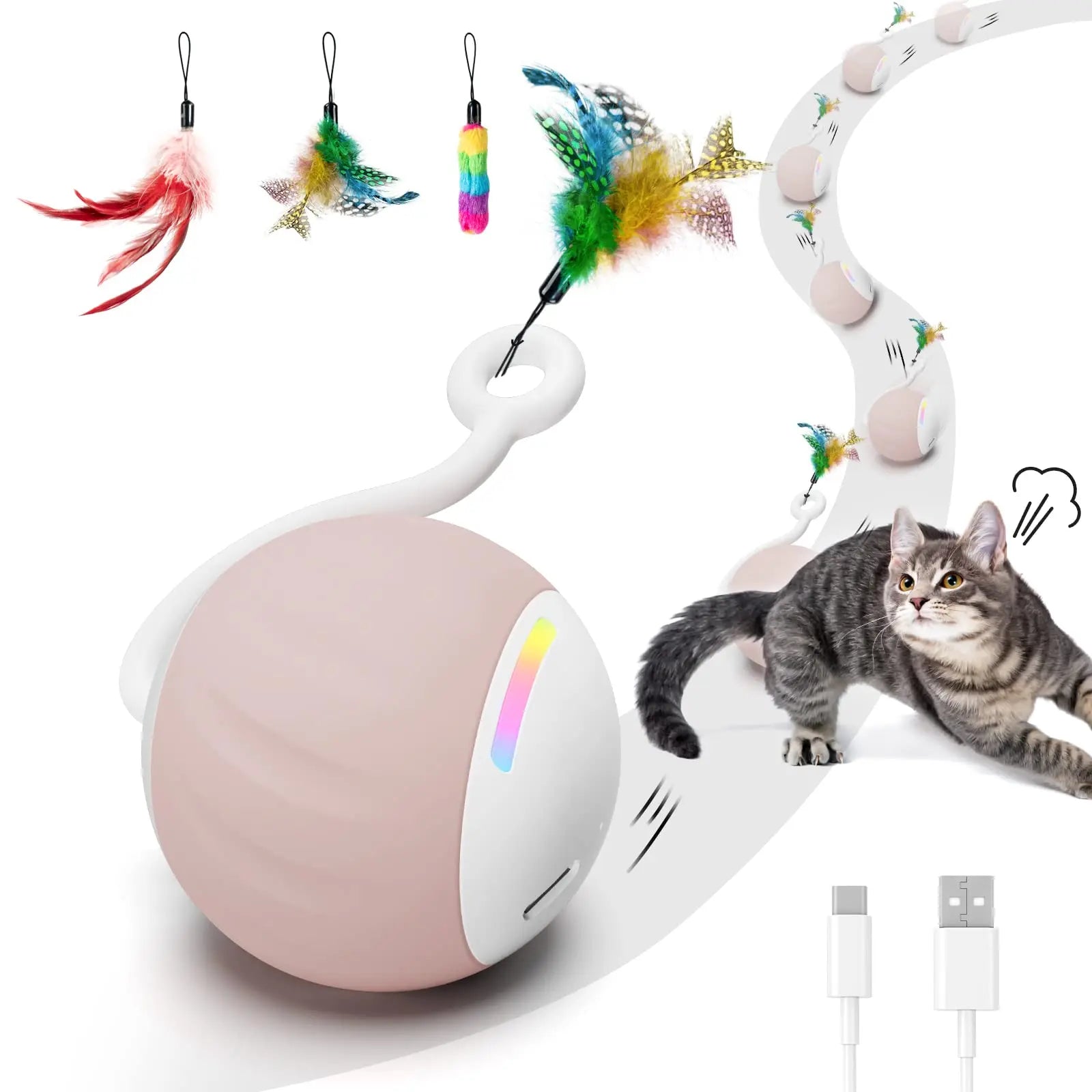 Cat Toys, Turbo Tail Popper Cat Toy 2-Speed Interactive Turbo Tail Mouse Cat Ball Toy Touch Control and Sound Control Smart Star