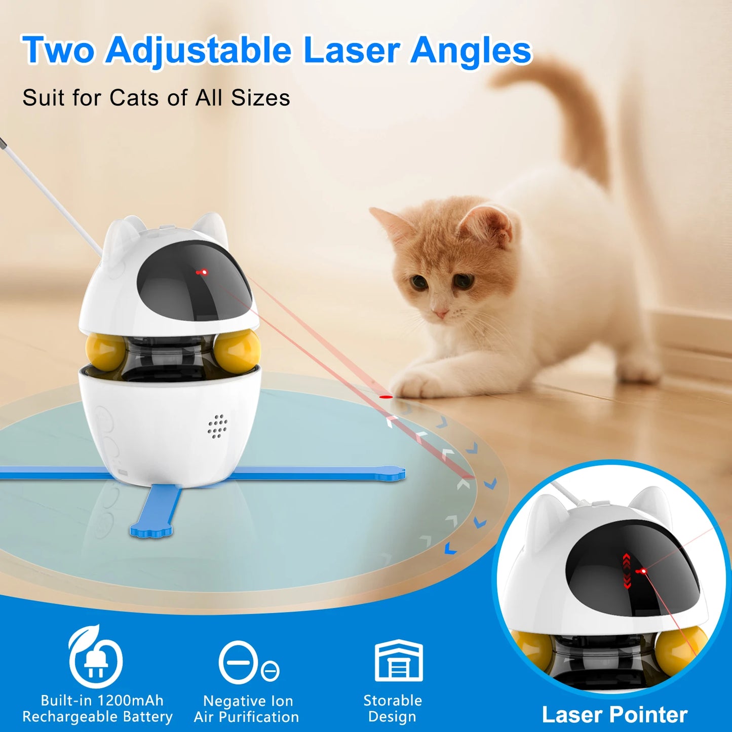 4 in 1 Cat Toys Indoor Electric Interactive Toys with Ball and Feather Automatic Chasing Exercising Laser Toy USB Charging