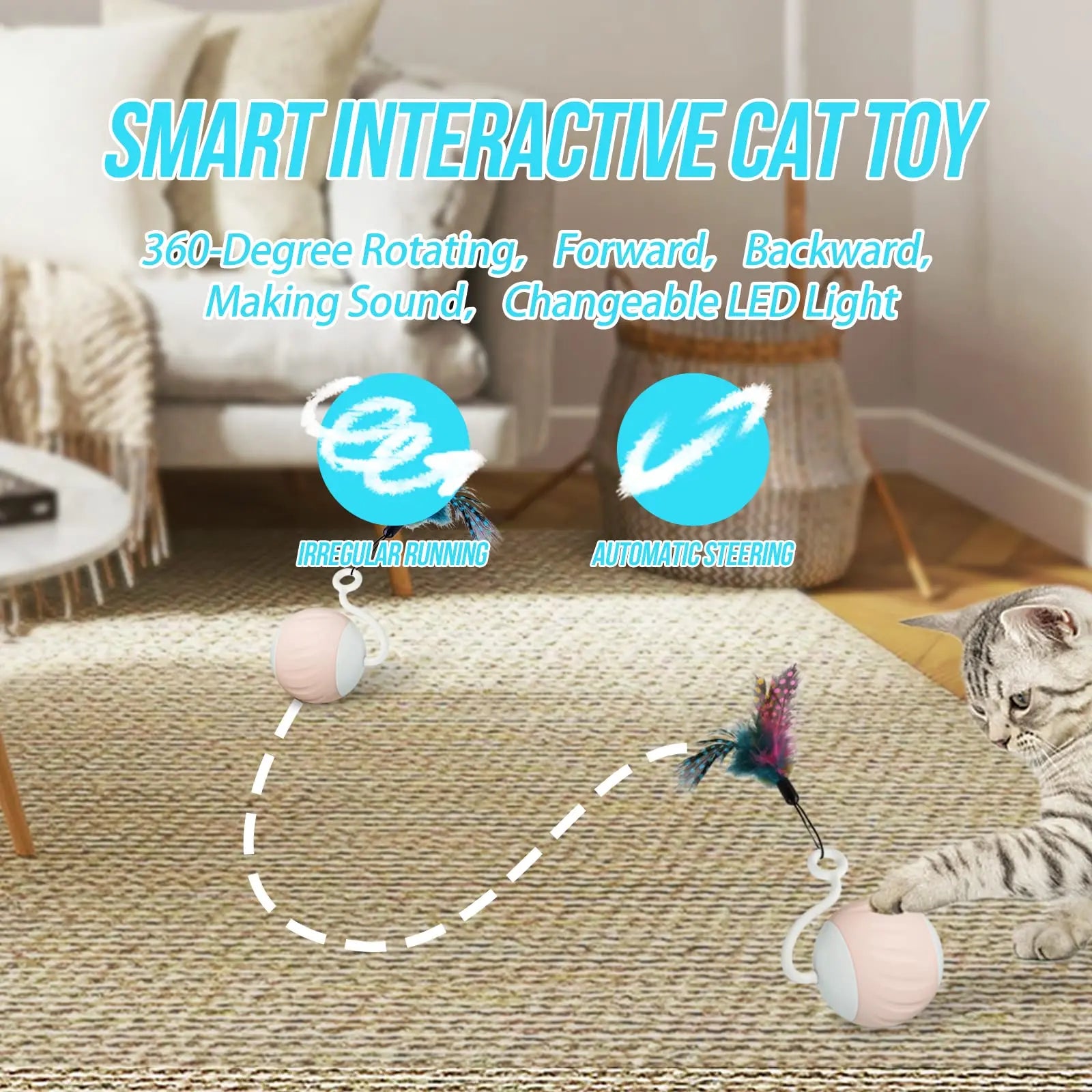 Cat Toys, Turbo Tail Popper Cat Toy 2-Speed Interactive Turbo Tail Mouse Cat Ball Toy Touch Control and Sound Control Smart Star