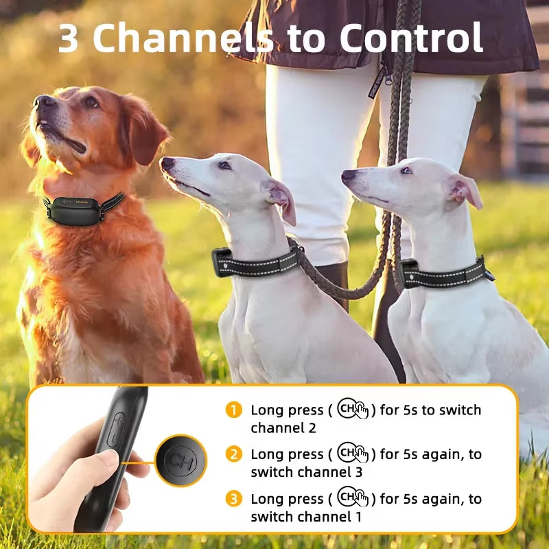 Electric Dog Training Collar Digital Rechargeable Remote Control IPX7 Waterproof Vibrator Pet Dog Bark Stop Shock Collar