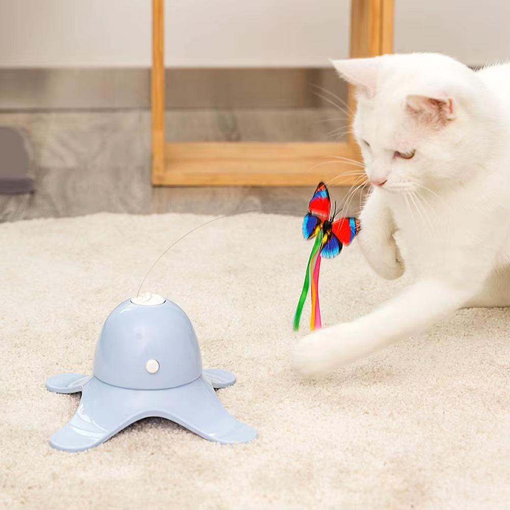 Electronic Pet Cat Toy Smart Automatic Funny Cat Exercise Toy Electric Rotating Kitten Toys Butterfly Cat Stick Interactive Toy