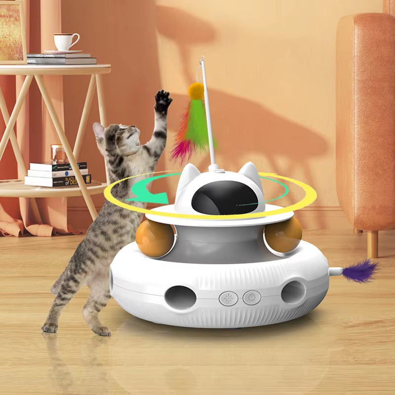 4-In-1 Interactive Cat Toy Smart Cat Teaser Stick Pet Turntable Catching Training Toys for Cats Usb Charging Pet Supplies