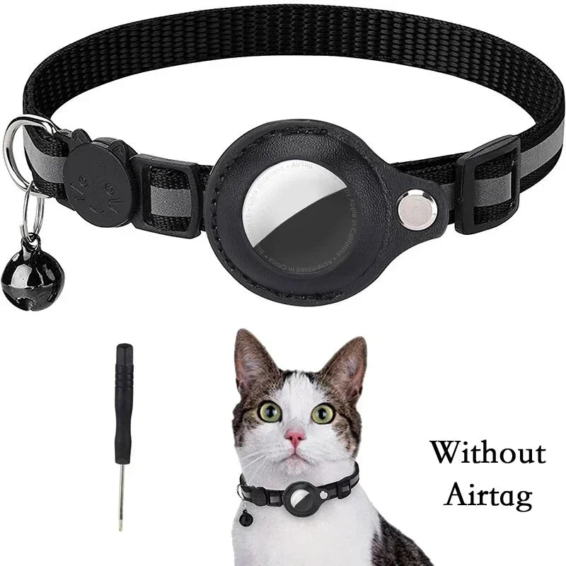 Anti-Lost Cat Collar for Airtag GPS Tracker Protective Case with Bell Reflective Cats Necklace Kitten Accesories Pet Products